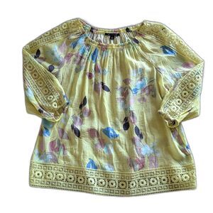Zac & Rachel Rayon Blend Lace Yellow Floral 3/4 Sleeve Off The Shoulder Top Sz M